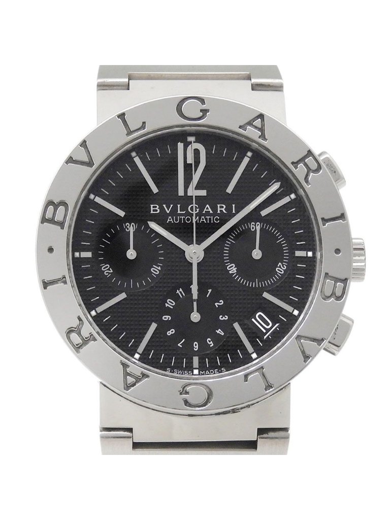 Bvlgari Stainless Steel Automatic Chronograph Black Dial Watch